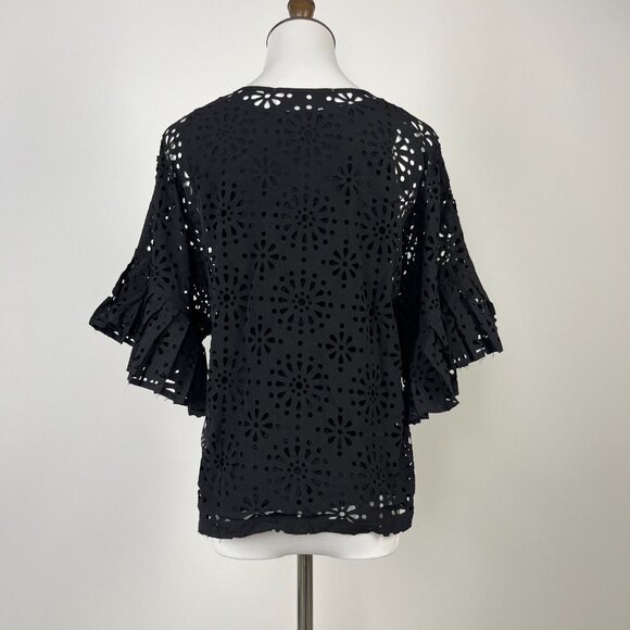 $428 NWOT See by Chloé Eyelet Top Lasercut Perforated Blouse Size 36 Black - Picture 7 of 14